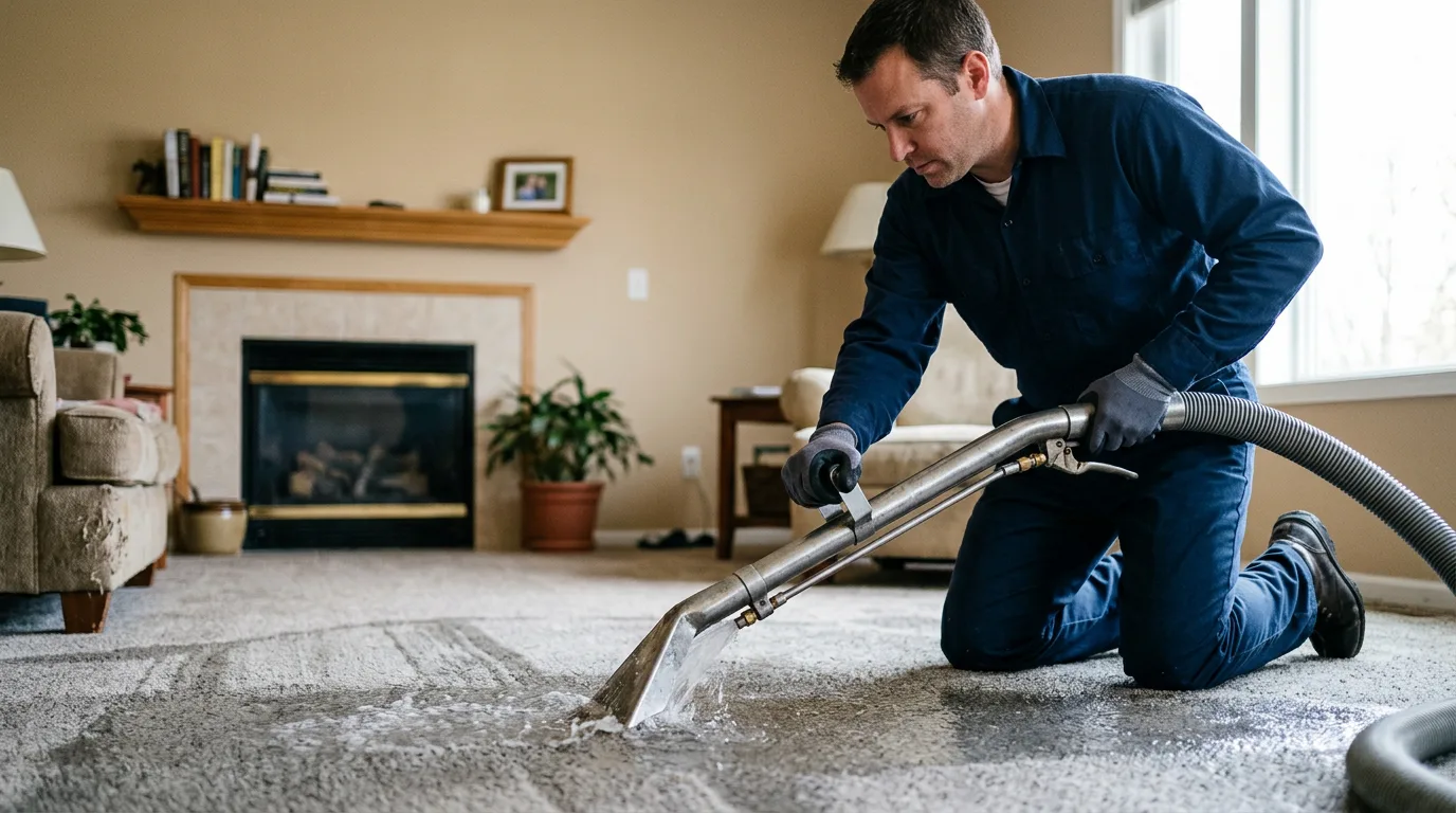 Water damage restoration technician working near Hartford, MI